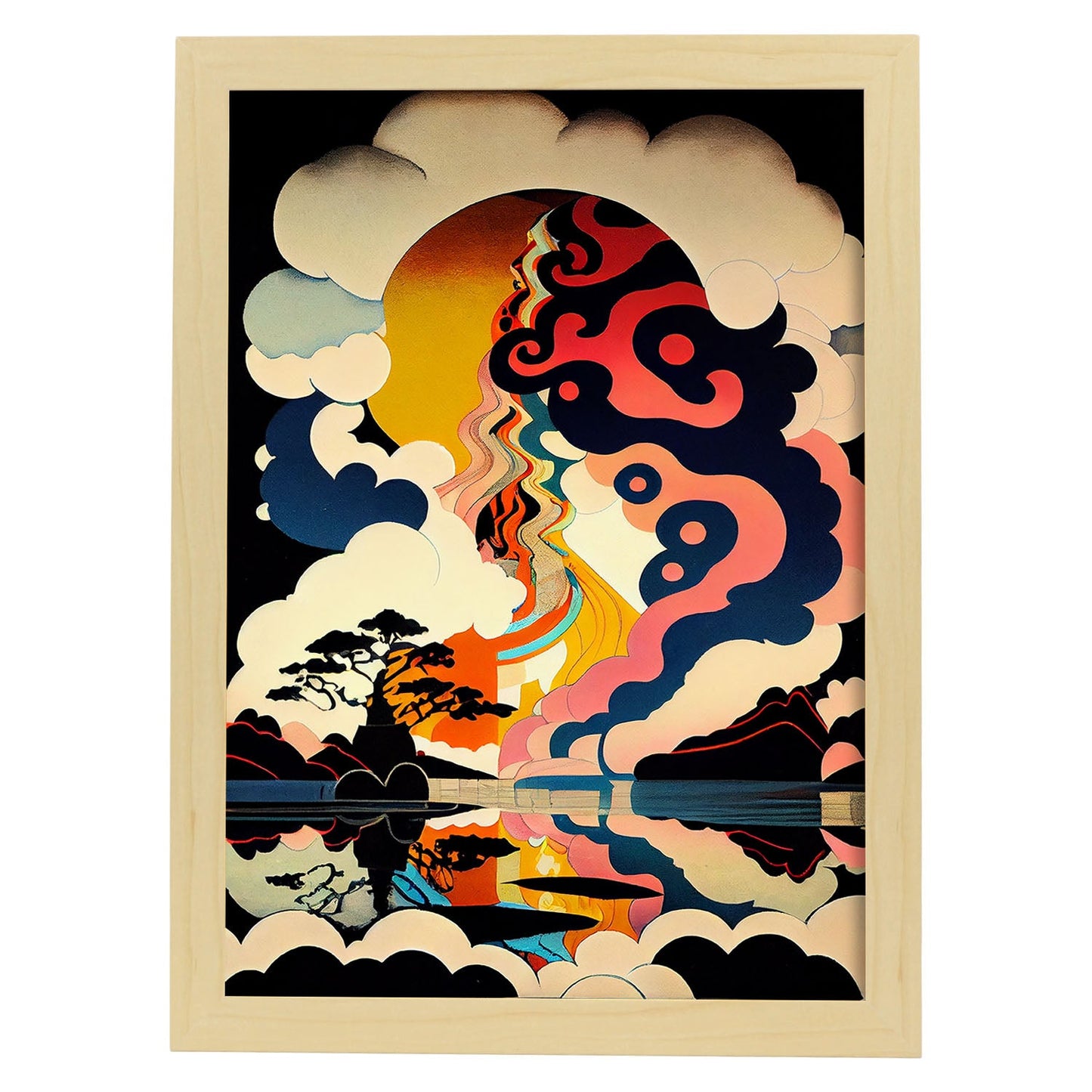 Nacnic Abstract Surreal Ukiyo 17. estampados de arte estético de pared para el diseño de dormitorio o sala de estar.-Artwork-Nacnic-A4-Marco Madera clara-Nacnic Estudio SL