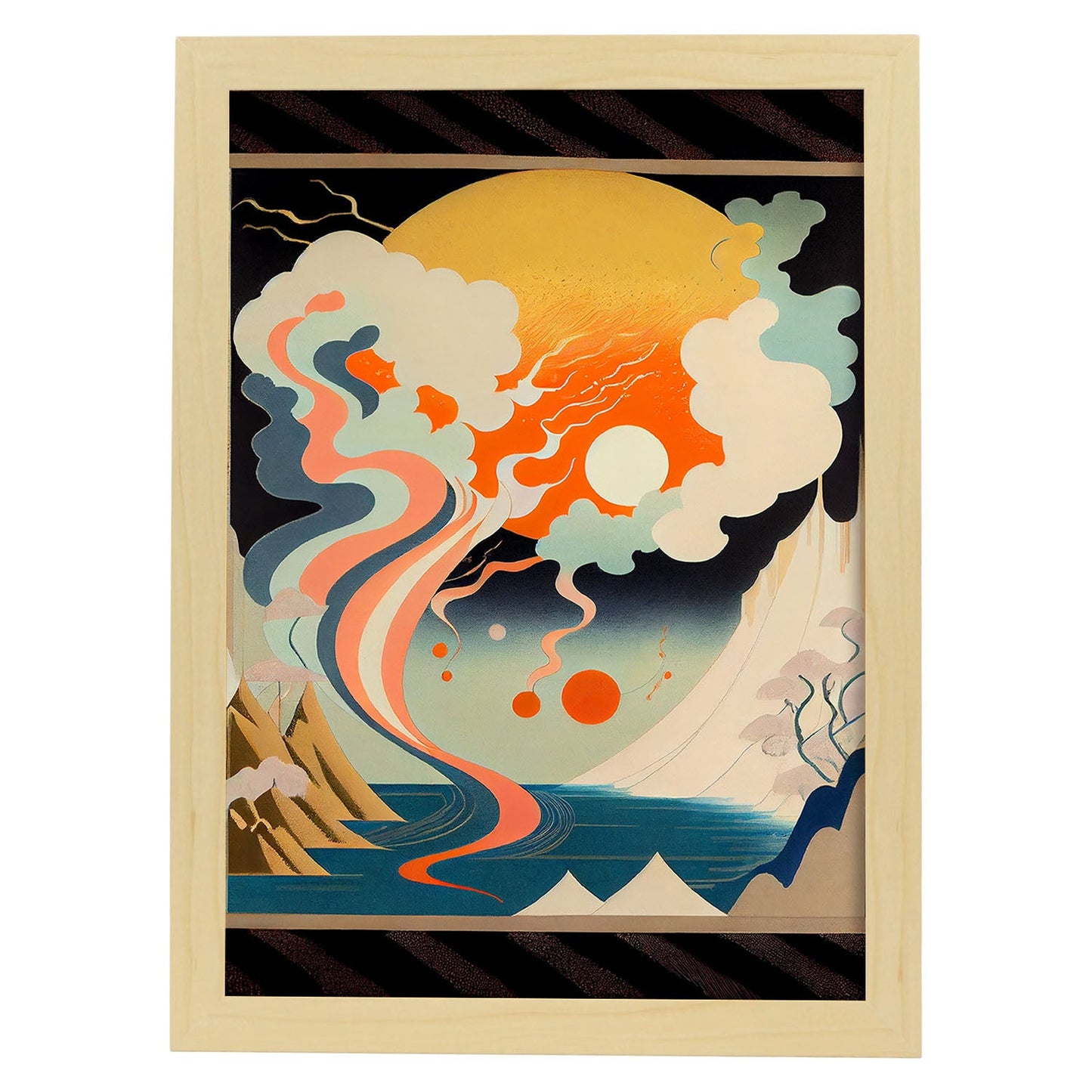 Nacnic Abstract Surreal Ukiyo 18. estampados de arte estético de pared para el diseño de dormitorio o sala de estar.-Artwork-Nacnic-A4-Marco Madera clara-Nacnic Estudio SL