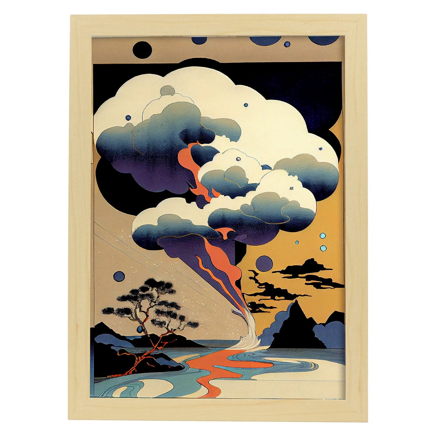Nacnic Abstract Surreal Ukiyo 1. estampados de arte estético de pared para el diseño de dormitorio o sala de estar.-Artwork-Nacnic-A4-Marco Madera clara-Nacnic Estudio SL