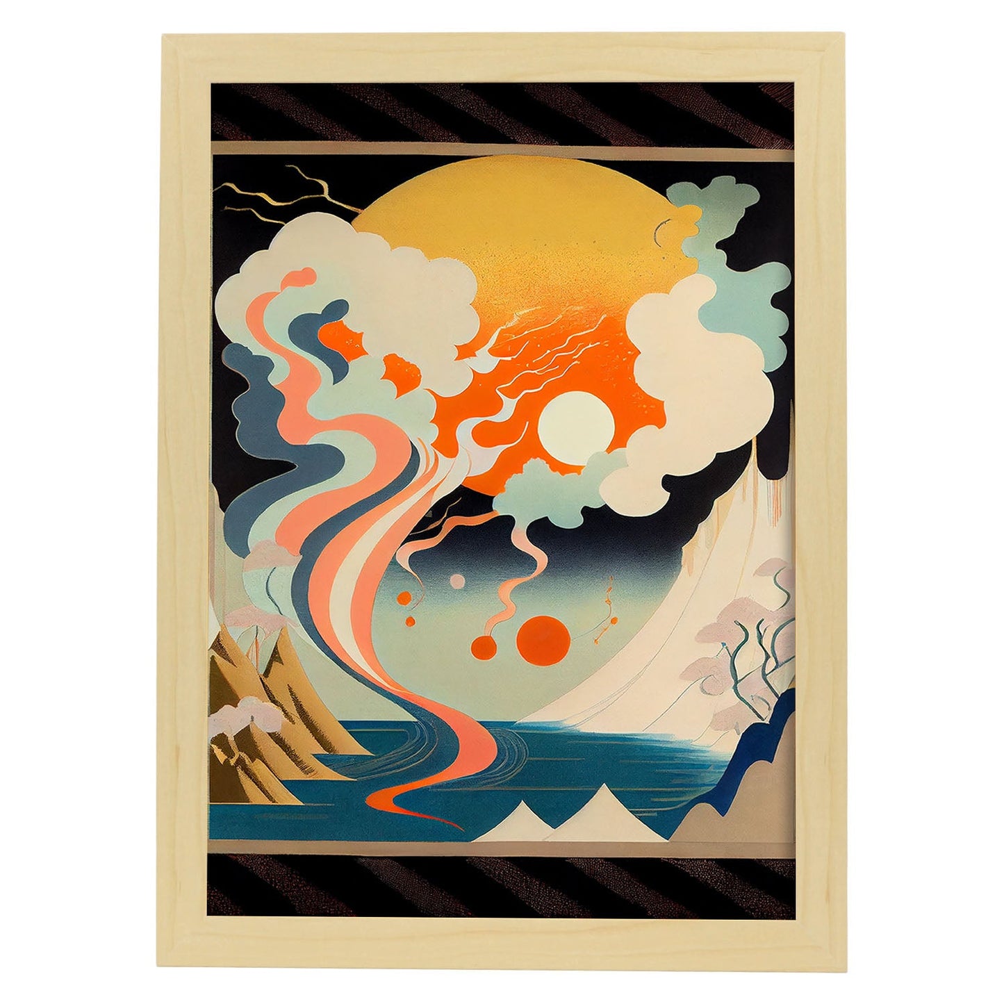 Nacnic Abstract Surreal Ukiyo 20. estampados de arte estético de pared para el diseño de dormitorio o sala de estar.-Artwork-Nacnic-A4-Marco Madera clara-Nacnic Estudio SL
