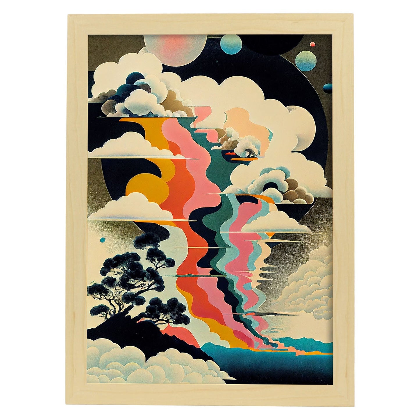 Nacnic Abstract Surreal Ukiyo 21. estampados de arte estético de pared para el diseño de dormitorio o sala de estar.-Artwork-Nacnic-A4-Marco Madera clara-Nacnic Estudio SL
