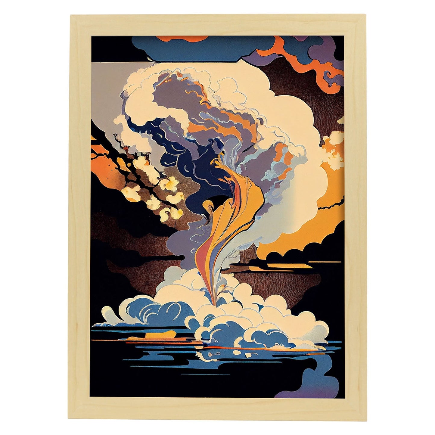 Nacnic Abstract Surreal Ukiyo 22. estampados de arte estético de pared para el diseño de dormitorio o sala de estar.-Artwork-Nacnic-A4-Marco Madera clara-Nacnic Estudio SL