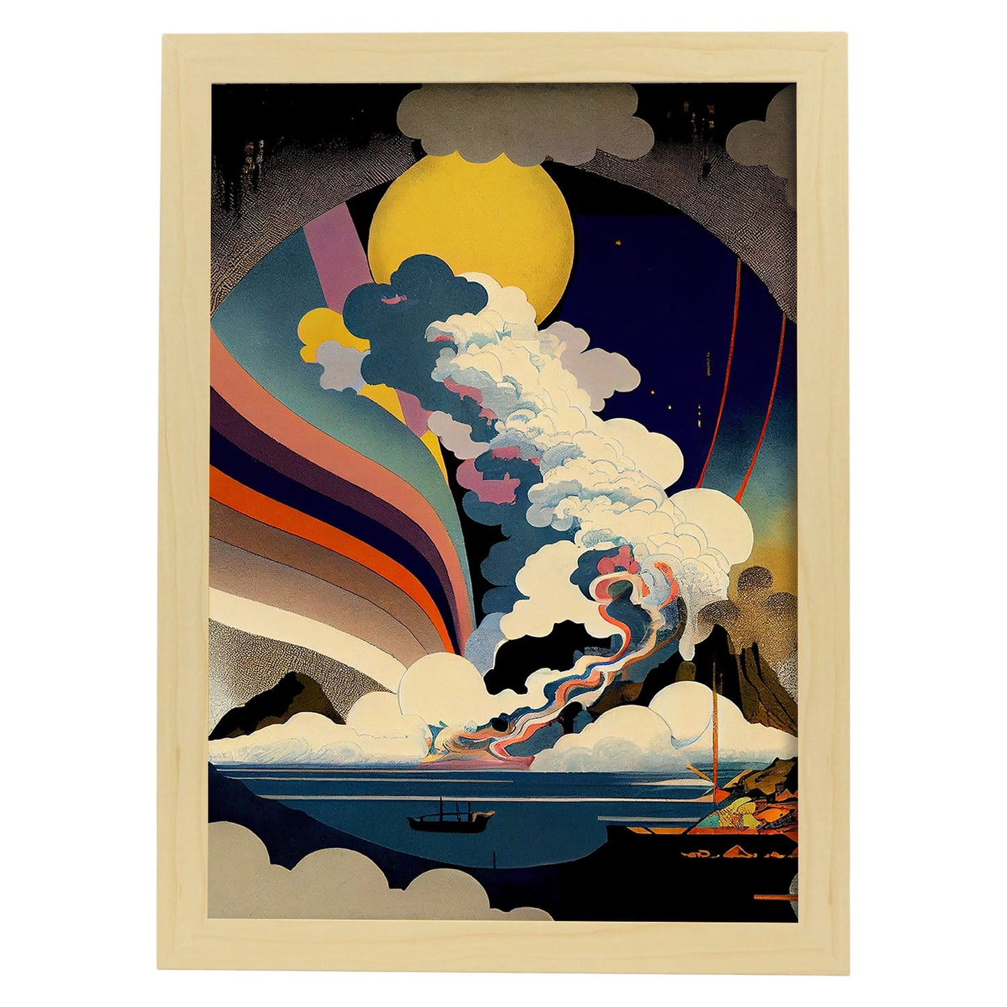 Nacnic Abstract Surreal Ukiyo 23. estampados de arte estético de pared para el diseño de dormitorio o sala de estar.-Artwork-Nacnic-A4-Marco Madera clara-Nacnic Estudio SL