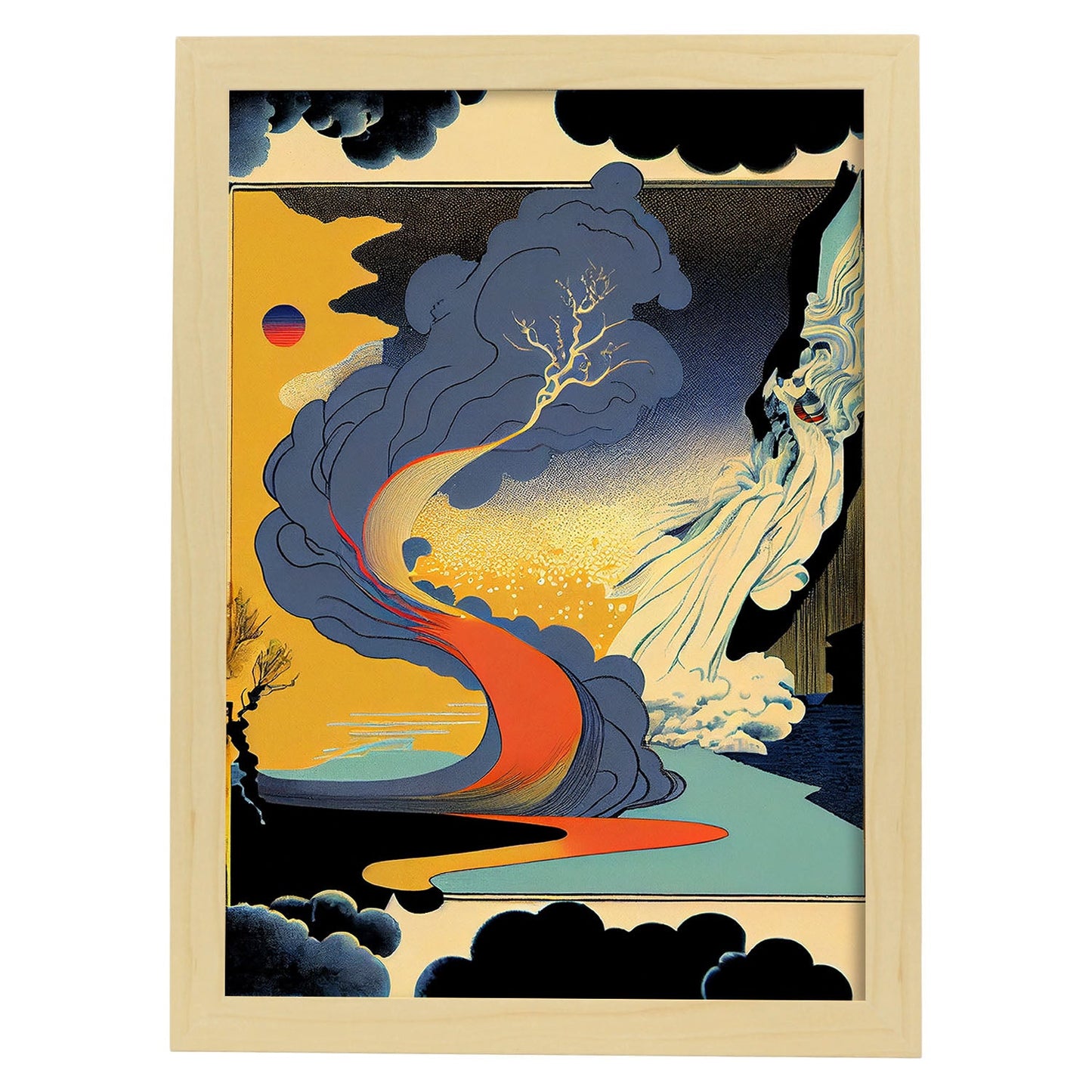 Nacnic Abstract Surreal Ukiyo 25. estampados de arte estético de pared para el diseño de dormitorio o sala de estar.-Artwork-Nacnic-A4-Marco Madera clara-Nacnic Estudio SL
