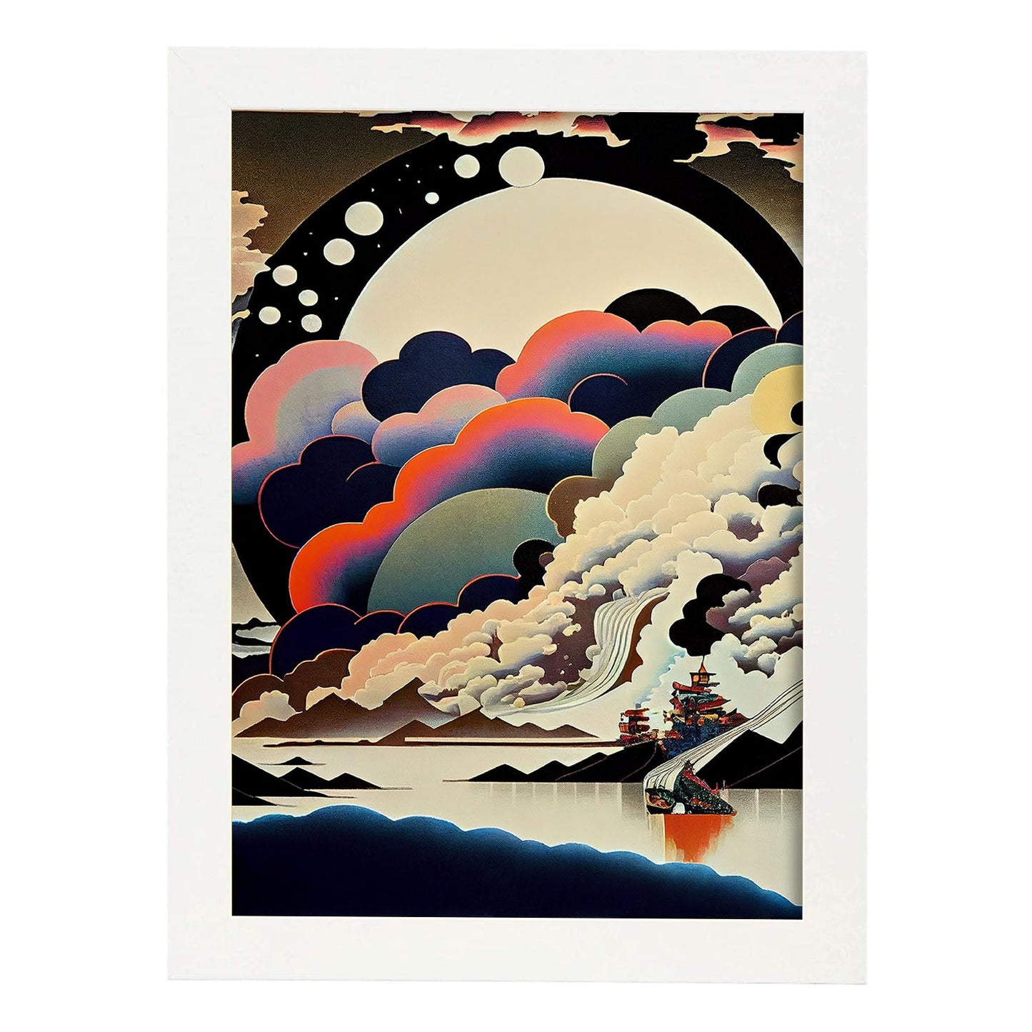 Nacnic Abstract Surreal Ukiyo 26. estampados de arte estético de pared para el diseño de dormitorio o sala de estar.-Artwork-Nacnic-A4-Marco Blanco-Nacnic Estudio SL