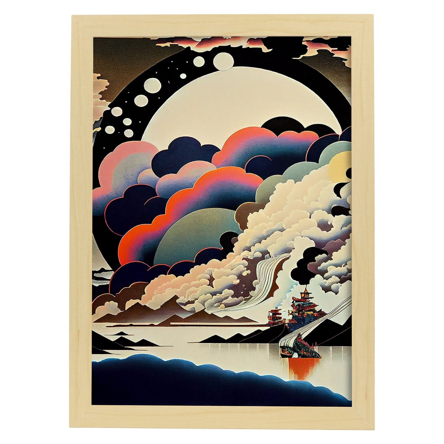 Nacnic Abstract Surreal Ukiyo 26. estampados de arte estético de pared para el diseño de dormitorio o sala de estar.-Artwork-Nacnic-A4-Marco Madera clara-Nacnic Estudio SL
