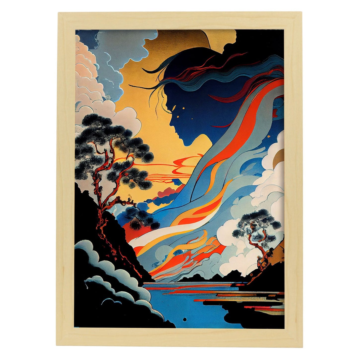 Nacnic Abstract Surreal Ukiyo 27. estampados de arte estético de pared para el diseño de dormitorio o sala de estar.-Artwork-Nacnic-A4-Marco Madera clara-Nacnic Estudio SL