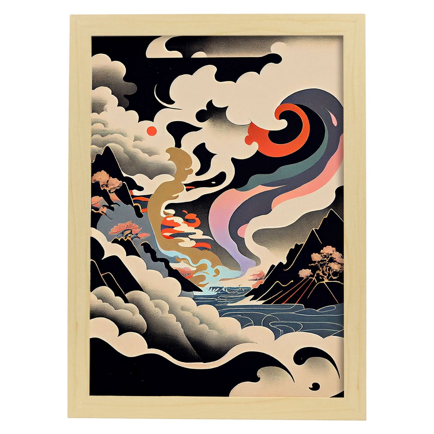 Nacnic Abstract Surreal Ukiyo 28. estampados de arte estético de pared para el diseño de dormitorio o sala de estar.-Artwork-Nacnic-A4-Marco Madera clara-Nacnic Estudio SL