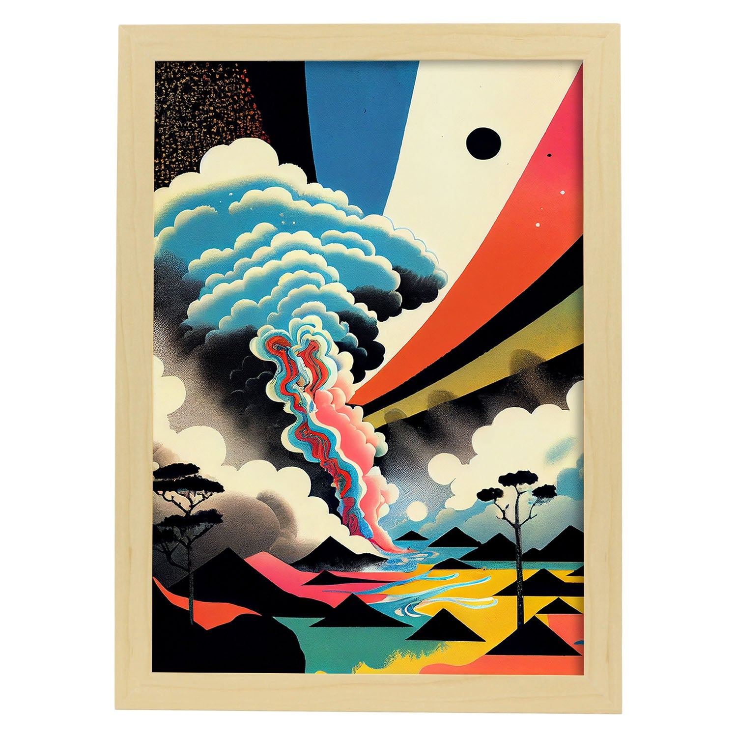 Nacnic Abstract Surreal Ukiyo 29. estampados de arte estético de pared para el diseño de dormitorio o sala de estar.-Artwork-Nacnic-A4-Marco Madera clara-Nacnic Estudio SL