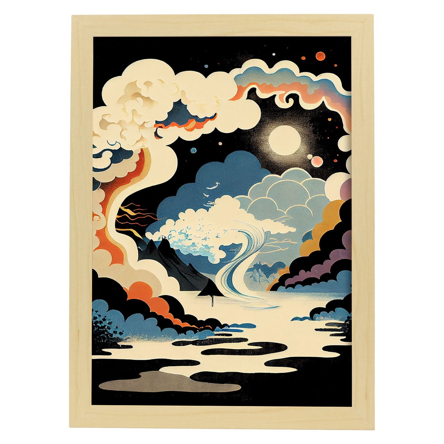 Nacnic Abstract Surreal Ukiyo 30. estampados de arte estético de pared para el diseño de dormitorio o sala de estar.-Artwork-Nacnic-A4-Marco Madera clara-Nacnic Estudio SL