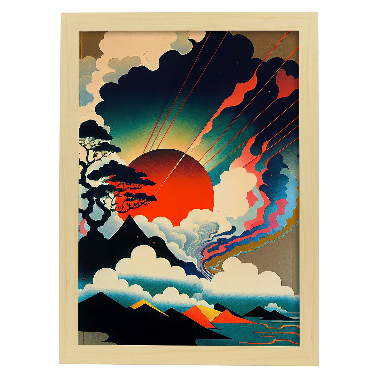 Nacnic Abstract Surreal Ukiyo 32. Impresiones de arte estético de pared para el diseño de dormitorio o sala de estar.-Artwork-Nacnic-A4-Marco Madera clara-Nacnic Estudio SL