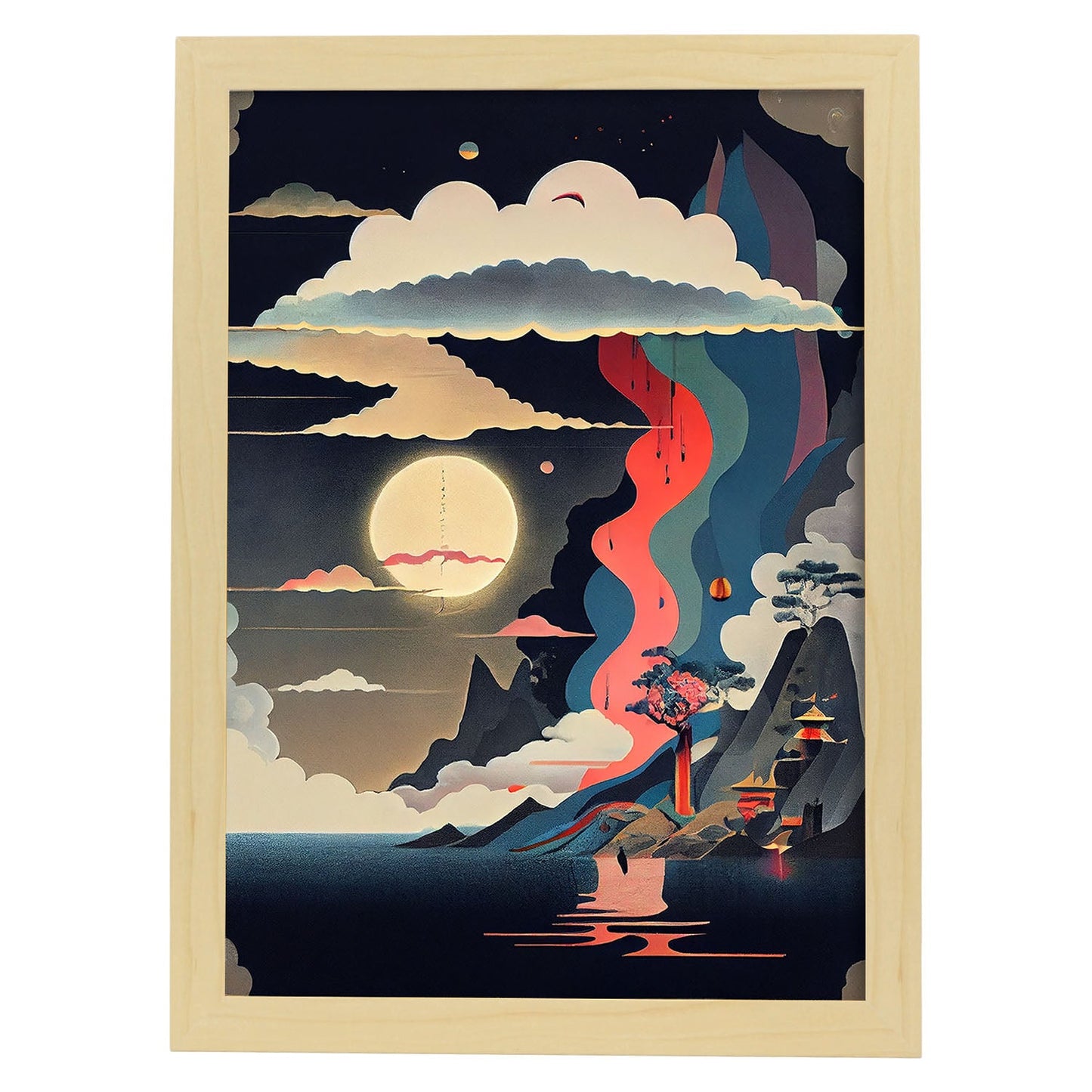 Nacnic Abstract Surreal Ukiyo 38. Impresiones de arte estético de pared para el diseño de dormitorio o sala de estar.-Artwork-Nacnic-A4-Marco Madera clara-Nacnic Estudio SL