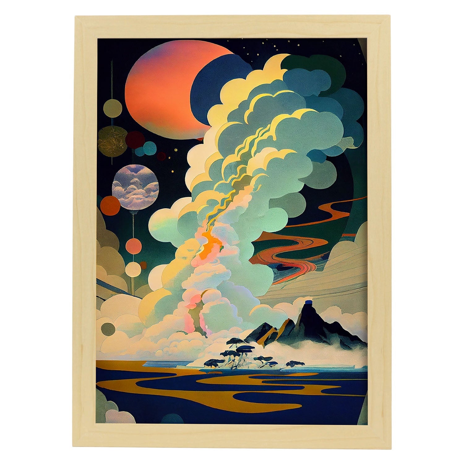 Nacnic Abstract Surreal Ukiyo 3. estampados de arte estético de pared para el diseño de dormitorio o sala de estar.-Artwork-Nacnic-A4-Marco Madera clara-Nacnic Estudio SL