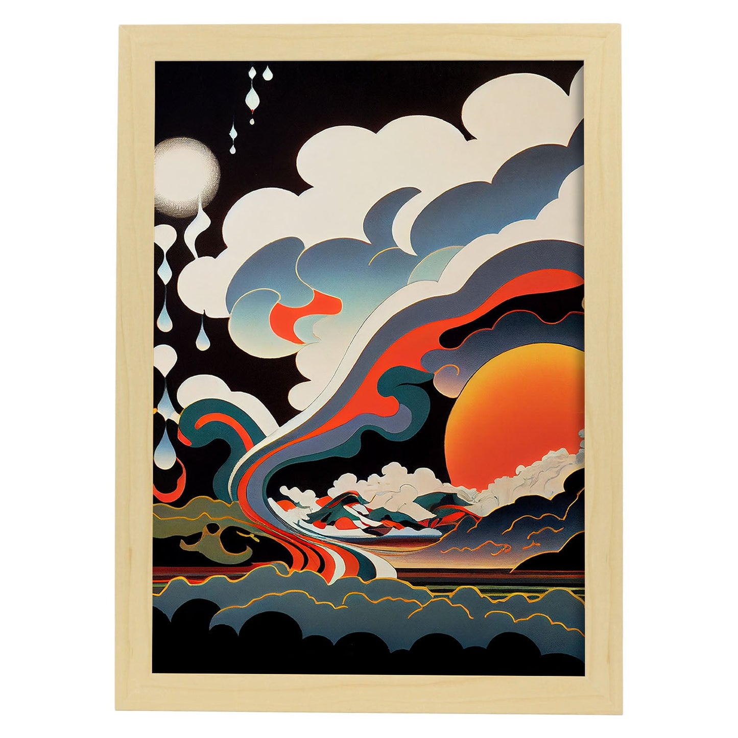 Nacnic Abstract Surreal Ukiyo 4. estampados de arte estético de pared para el diseño de dormitorio o sala de estar.-Artwork-Nacnic-A4-Marco Madera clara-Nacnic Estudio SL