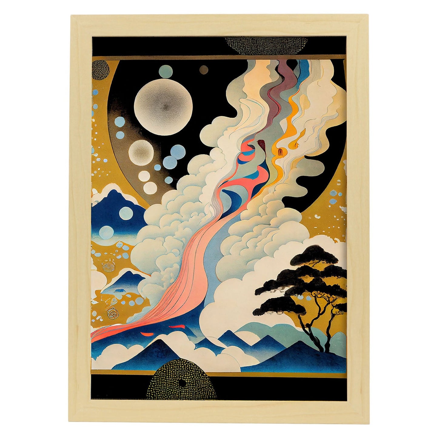 Nacnic Abstract Surreal Ukiyo 5. estampados de arte estético de pared para el diseño de dormitorio o sala de estar.-Artwork-Nacnic-A4-Marco Madera clara-Nacnic Estudio SL
