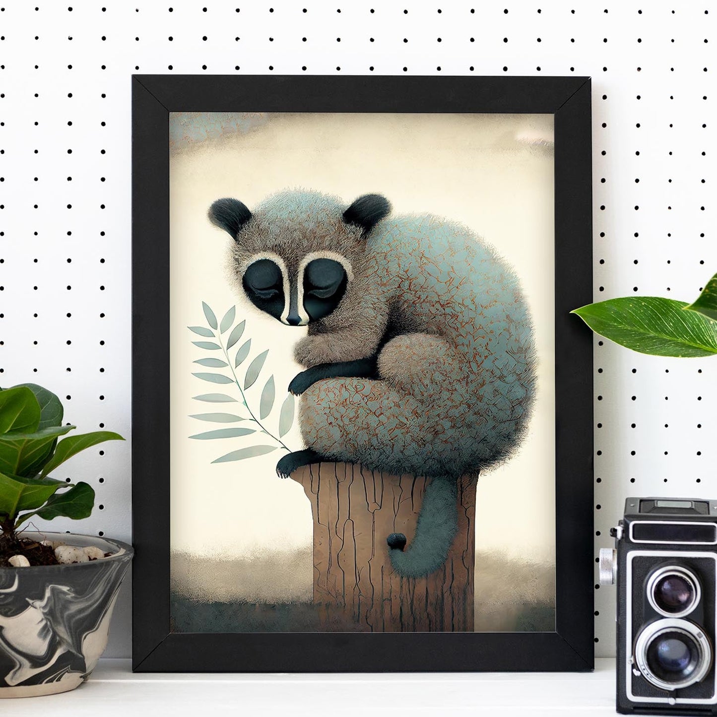 Nacnic abstracto dormido Fluffy Lemur Precisionism Style. Estampados de arte de pared estético para el diseño de dormitorio o sala de estar.-Artwork-Nacnic-Nacnic Estudio SL