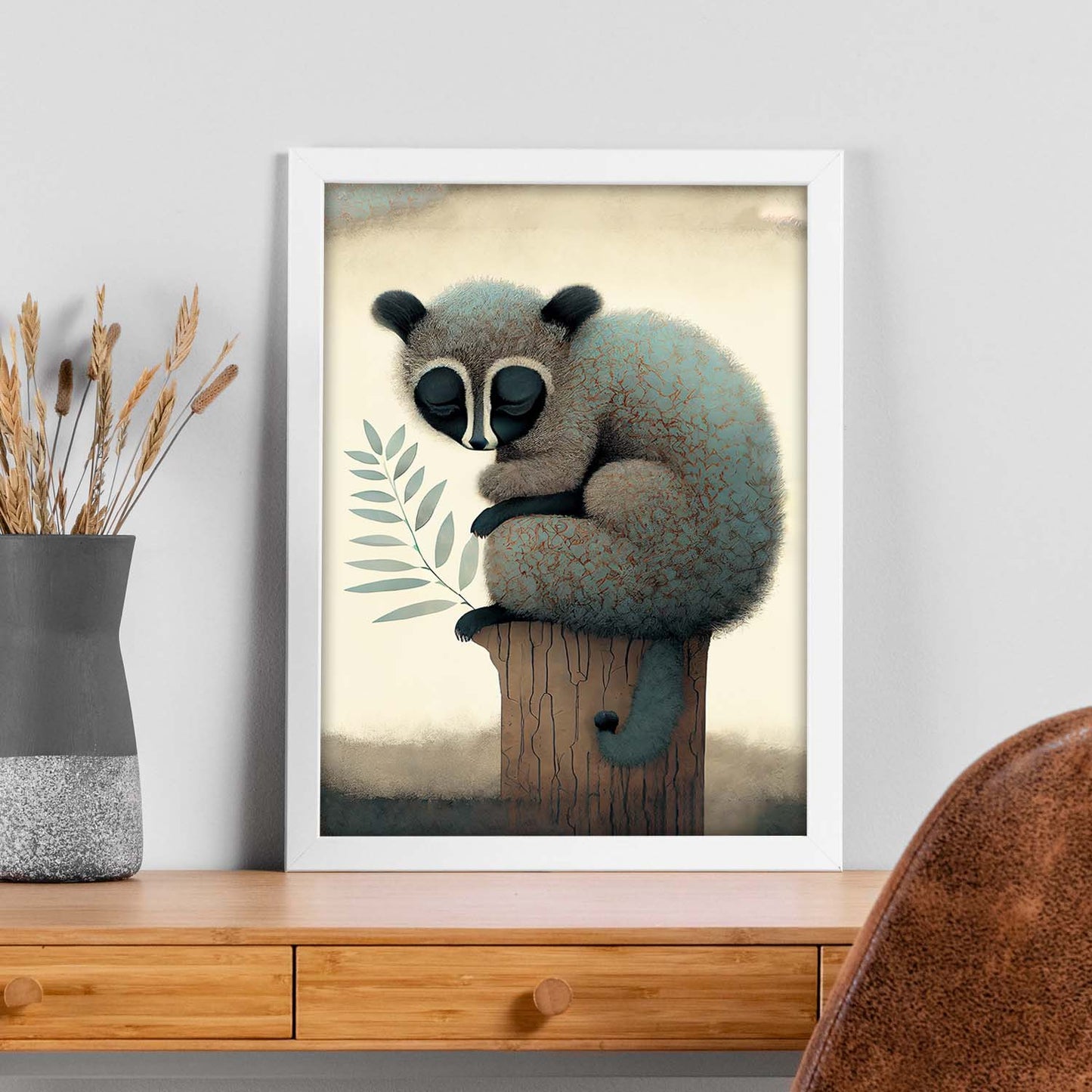 Nacnic abstracto dormido Fluffy Lemur Precisionism Style. Estampados de arte de pared estético para el diseño de dormitorio o sala de estar.-Artwork-Nacnic-Nacnic Estudio SL