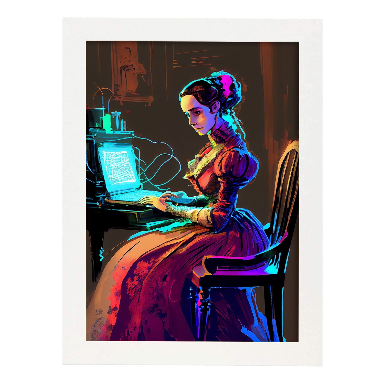 Nacnic Ada Lovelace Asiento con Dynami de estilo Pixar Pixar. Estampados de arte de pared estético para el diseño de dormitorio o sala de estar.-Artwork-Nacnic-A4-Marco Blanco-Nacnic Estudio SL