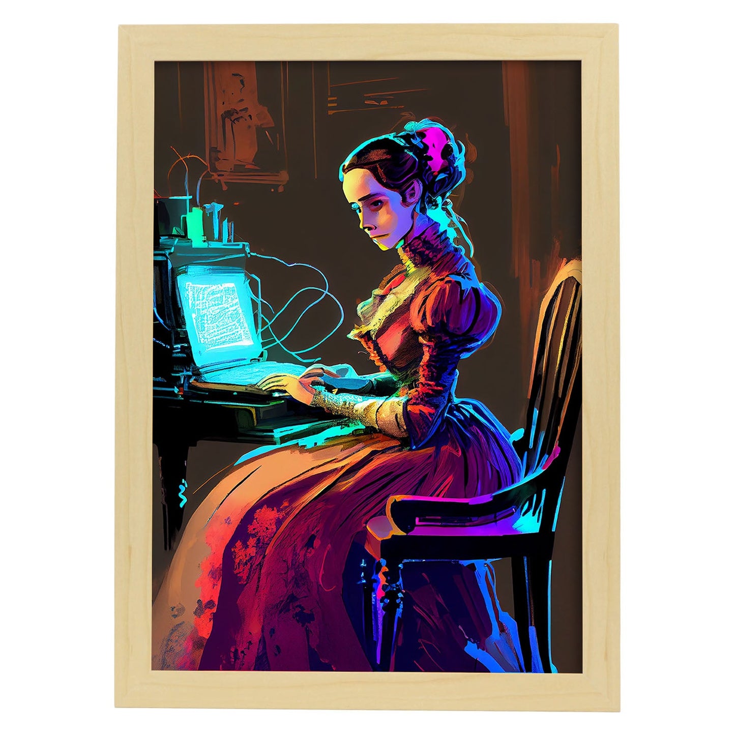 Nacnic Ada Lovelace Asiento con Dynami de estilo Pixar Pixar. Estampados de arte de pared estético para el diseño de dormitorio o sala de estar.-Artwork-Nacnic-A4-Marco Madera clara-Nacnic Estudio SL