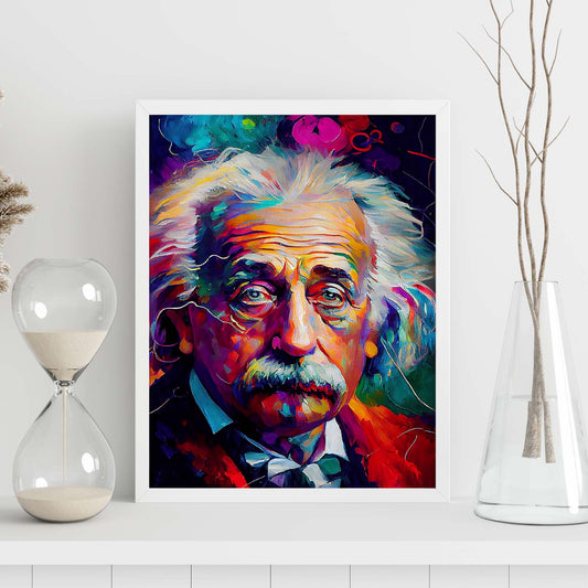 Nacnic Albert Einstein Pintura al óleo de los golpes coloridos. Estampados de arte de pared estético para el diseño de dormitorio o sala de estar.-Artwork-Nacnic-Nacnic Estudio SL