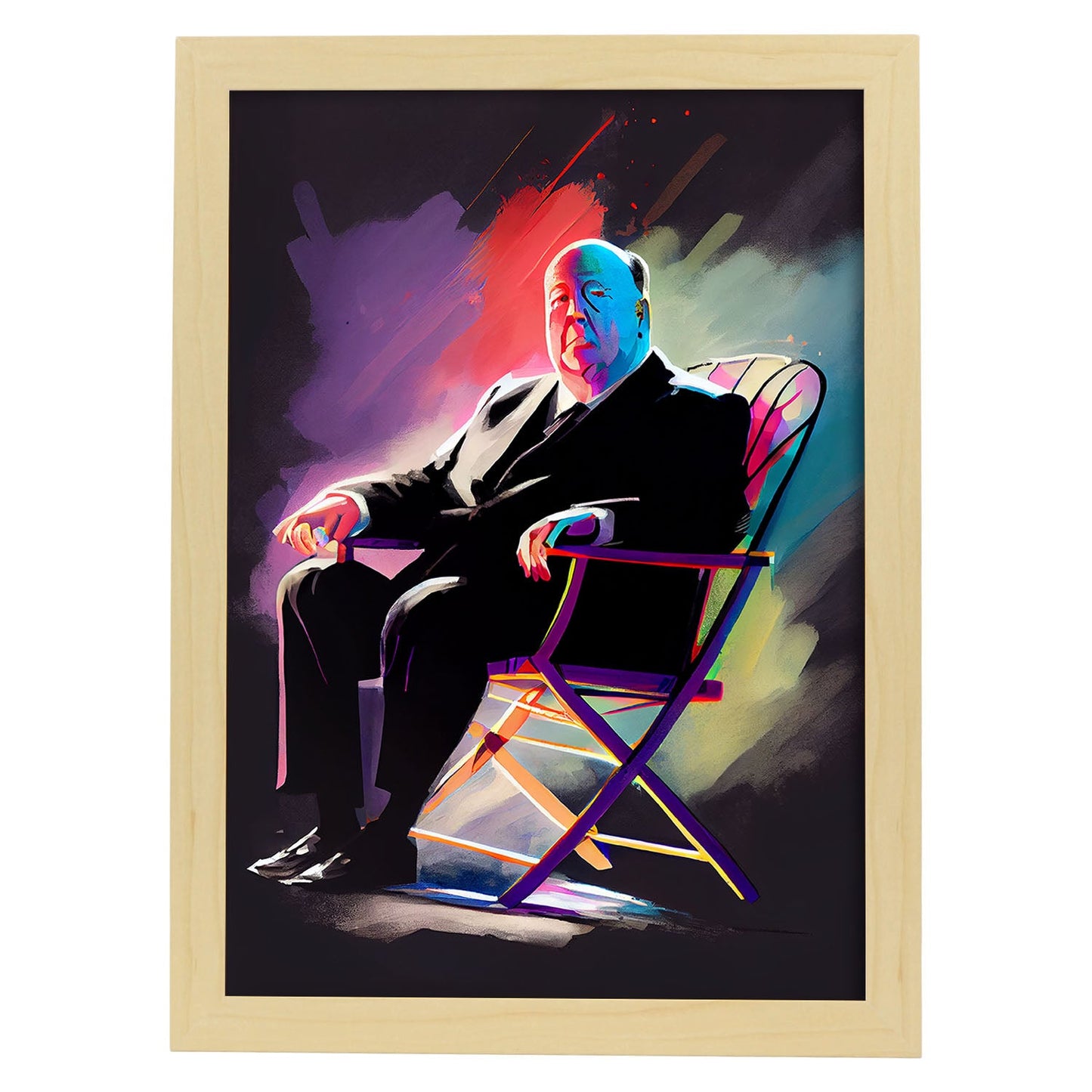 Nacnic Alfred Hitchcock ubicada en el presidente del director Pixar Styl. Estampados de arte de pared estético para el diseño de dormitorio o sala de estar.-Artwork-Nacnic-A4-Marco Madera clara-Nacnic Estudio SL
