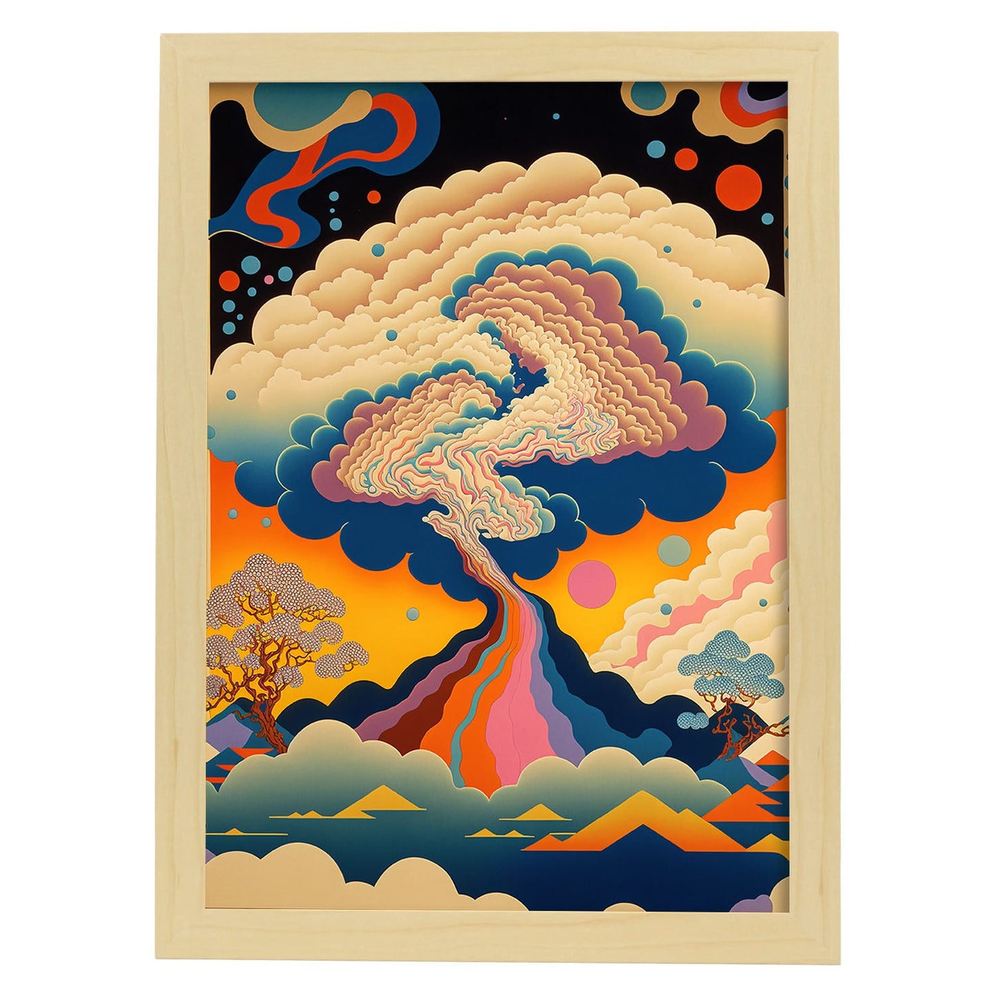 Nacnic altamente detallado geométrico psicodélico ukiyo 10. estampados de arte estético de pared para el diseño de dormitorio o sala de estar.-Artwork-Nacnic-A4-Marco Madera clara-Nacnic Estudio SL
