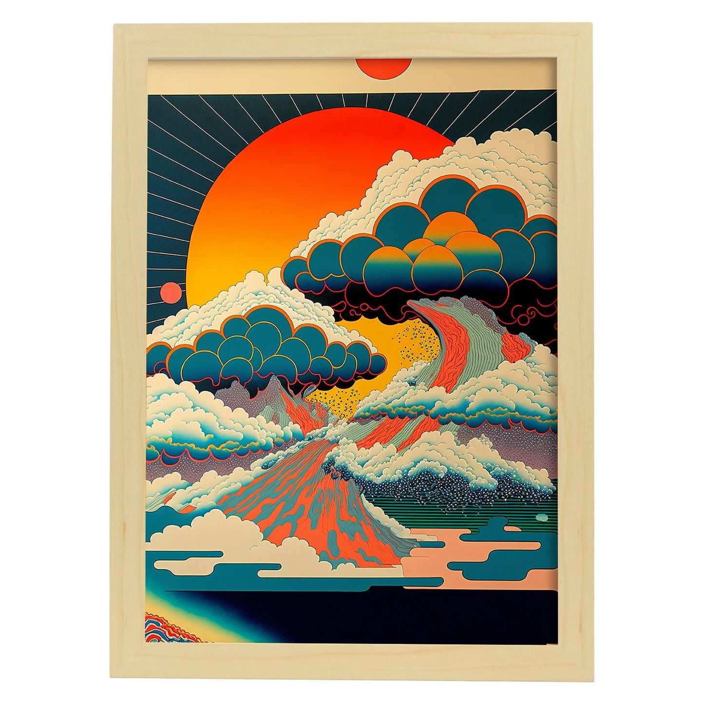 Nacnic altamente detallado geométrico psicodélico ukiyo 1. estampados de arte estético de pared para el diseño de dormitorio o sala de estar.-Artwork-Nacnic-A4-Marco Madera clara-Nacnic Estudio SL