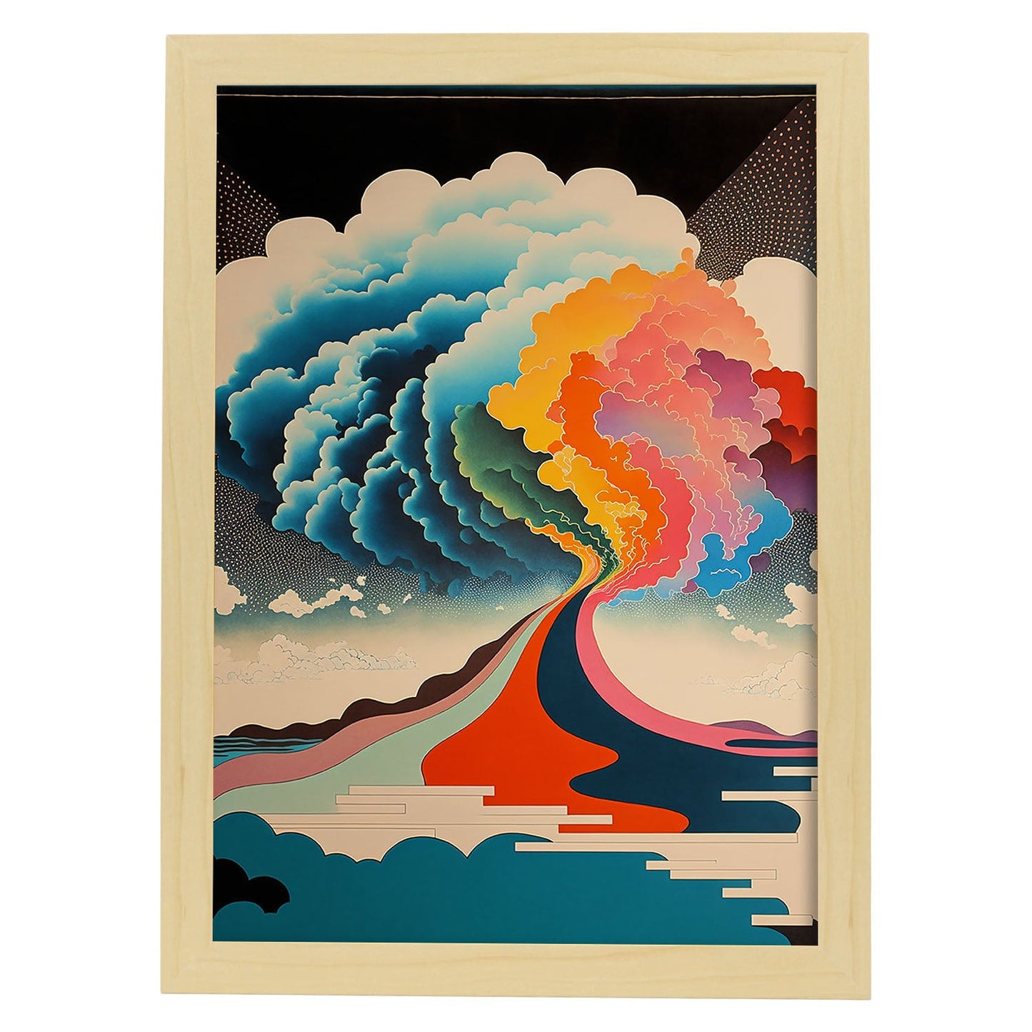 Nacnic altamente detallado geométrico psicodélico ukiyo 2. estampados de arte de pared estético para el diseño de dormitorio o sala de estar.-Artwork-Nacnic-A4-Marco Madera clara-Nacnic Estudio SL