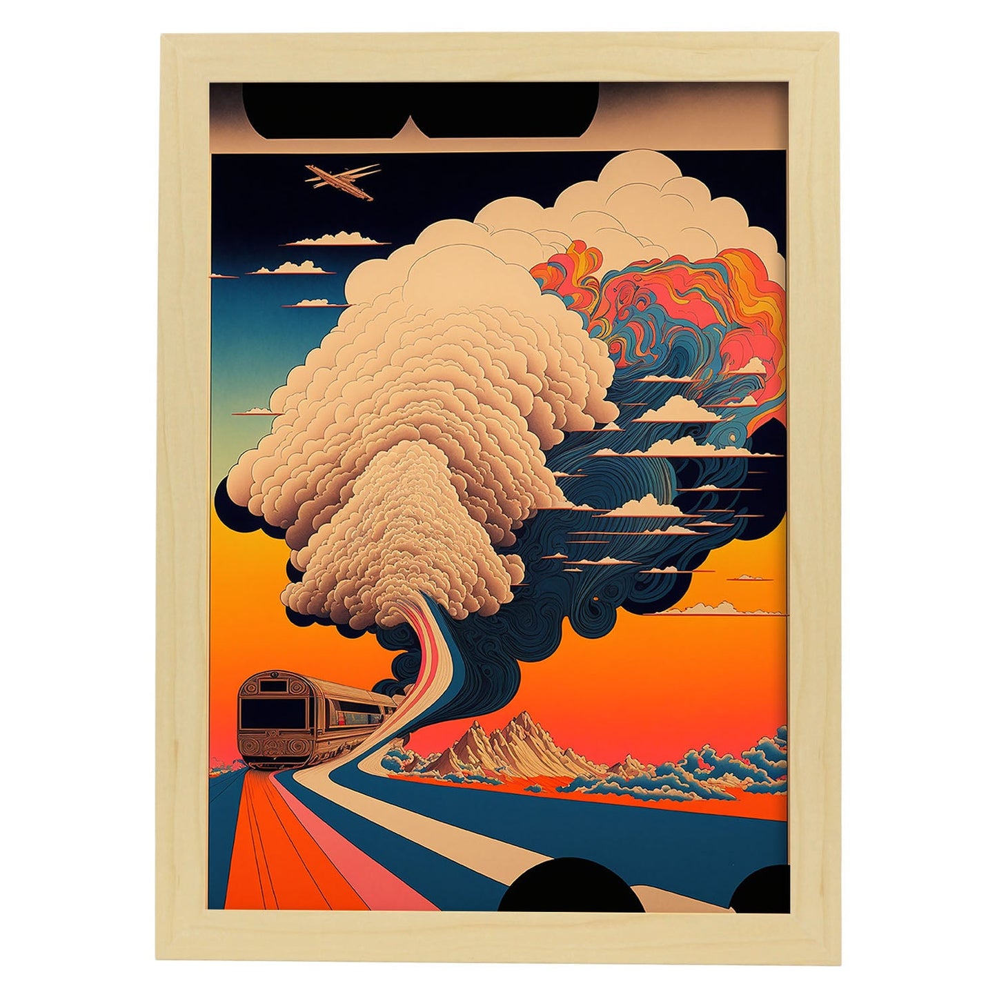 Nacnic altamente detallado geométrico psicodélico ukiyo 3. estampados de arte estético de pared para el diseño de dormitorio o sala de estar.-Artwork-Nacnic-A4-Marco Madera clara-Nacnic Estudio SL