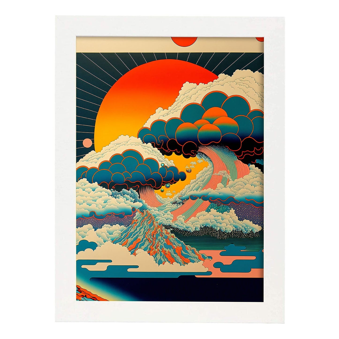 Nacnic altamente detallado geométrico psicodélico ukiyo 5. estampados de arte estético de pared para el diseño de dormitorio o sala de estar.-Artwork-Nacnic-A4-Marco Blanco-Nacnic Estudio SL