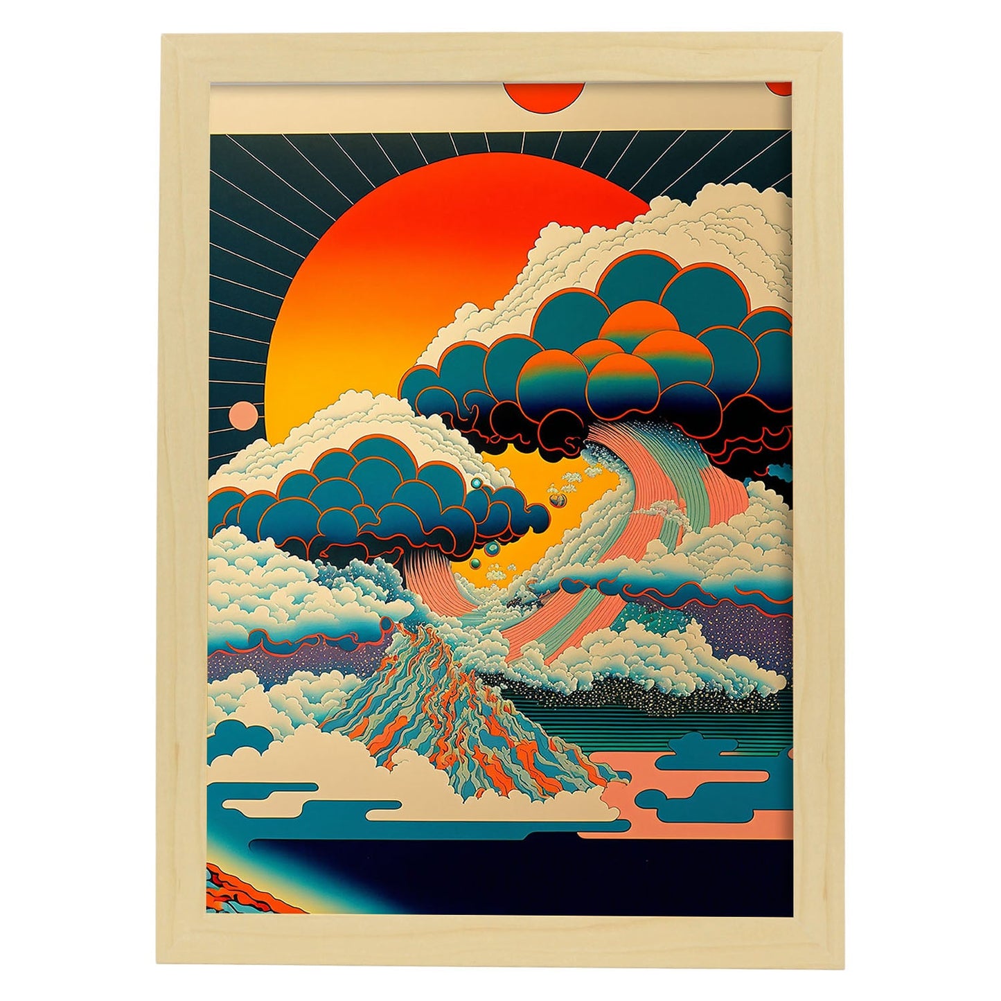 Nacnic altamente detallado geométrico psicodélico ukiyo 5. estampados de arte estético de pared para el diseño de dormitorio o sala de estar.-Artwork-Nacnic-A4-Marco Madera clara-Nacnic Estudio SL