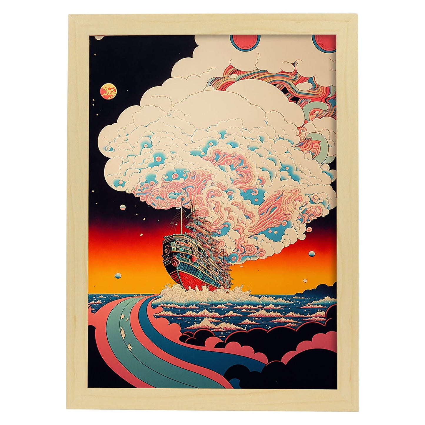 Nacnic altamente detallado geométrico psicodélico ukiyo 6. estampados de arte estético de pared para el diseño de dormitorio o sala de estar.-Artwork-Nacnic-A4-Marco Madera clara-Nacnic Estudio SL