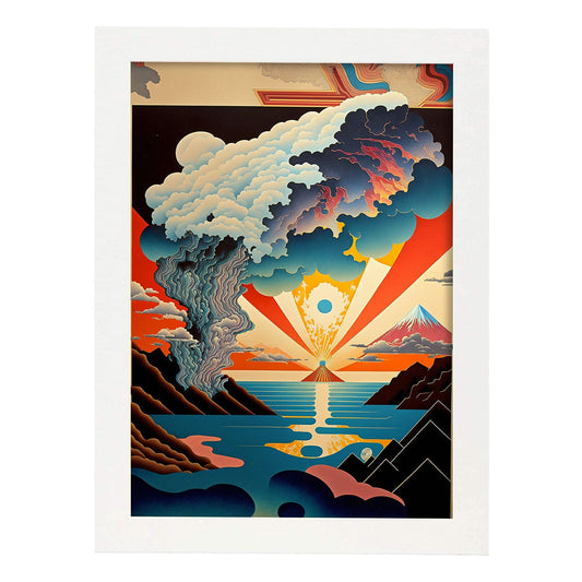 Nacnic altamente detallado geométrico psicodélico ukiyo 7. estampados de arte estético de pared para el diseño de dormitorio o sala de estar.-Artwork-Nacnic-A4-Marco Blanco-Nacnic Estudio SL