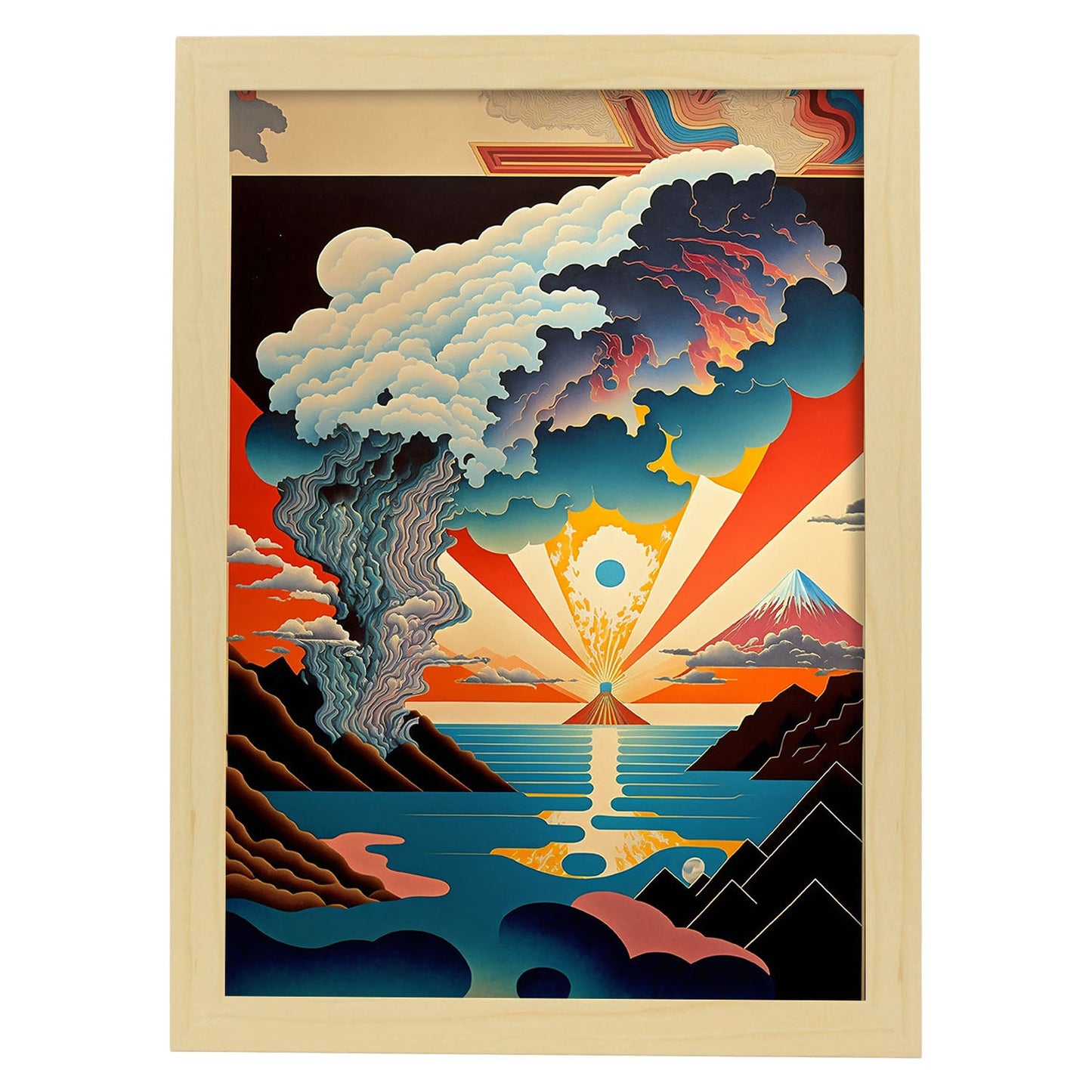 Nacnic altamente detallado geométrico psicodélico ukiyo 7. estampados de arte estético de pared para el diseño de dormitorio o sala de estar.-Artwork-Nacnic-A4-Marco Madera clara-Nacnic Estudio SL