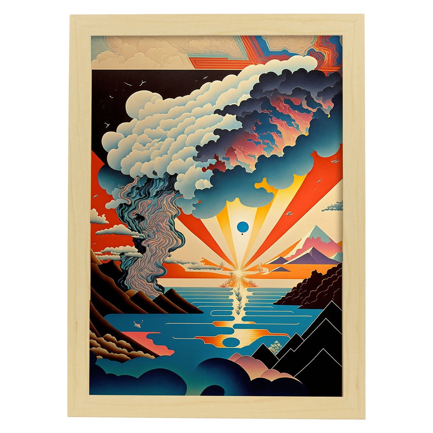 Nacnic altamente detallado geométrico psicodélico ukiyo 9. estampados de arte estético de pared para el diseño de dormitorio o sala de estar.-Artwork-Nacnic-A4-Marco Madera clara-Nacnic Estudio SL