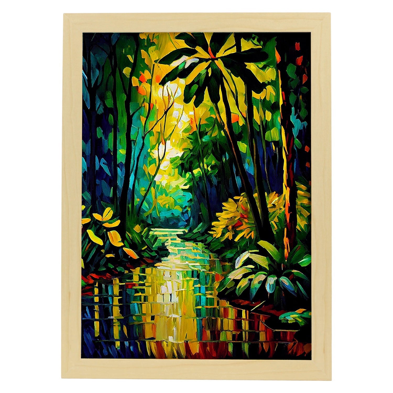 Nacnic Amazon Rainforest Amazonas Brasil Pintura al óleo. Estampados de arte de pared estético para el diseño de dormitorio o sala de estar.-Artwork-Nacnic-A4-Marco Madera clara-Nacnic Estudio SL