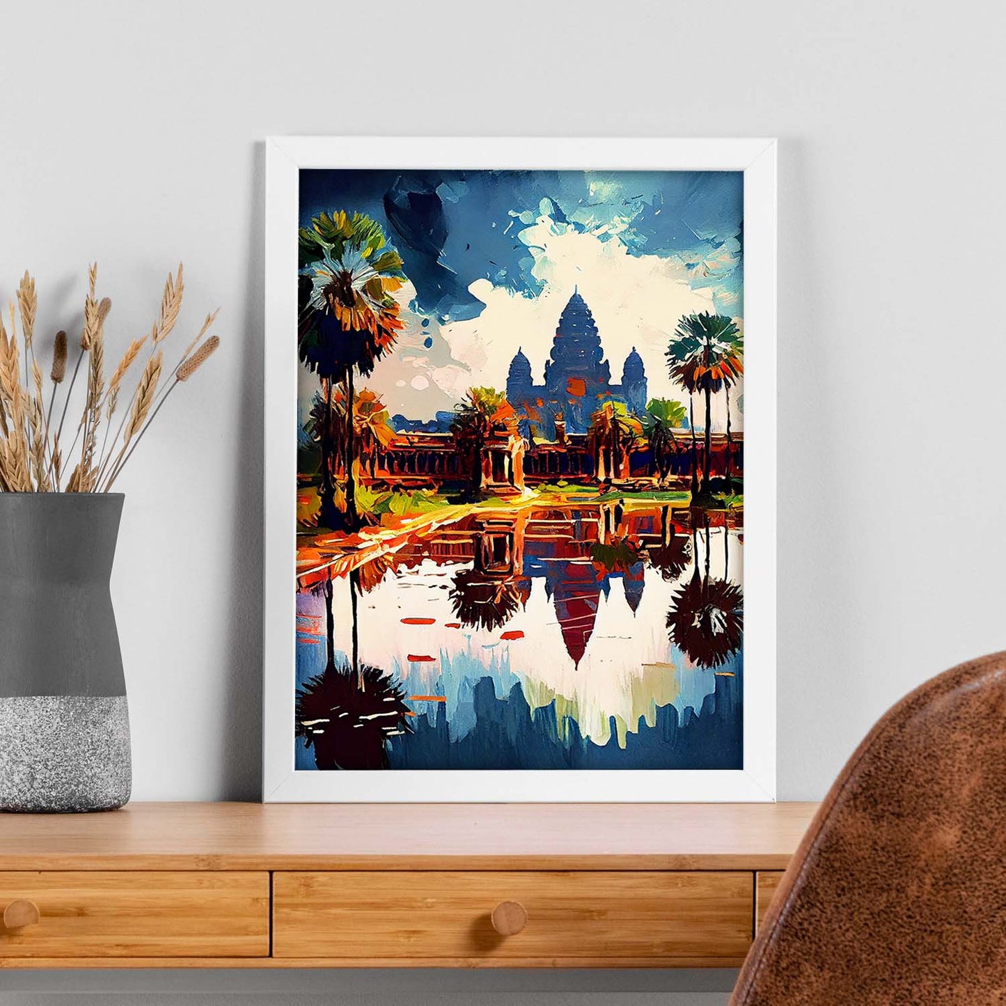 Nacnic Angkor Wat Siem Reap Camboya Cepillo de pintura al óleo Str. Estampados de arte de pared estético para el diseño de dormitorio o sala de estar.-Artwork-Nacnic-Nacnic Estudio SL