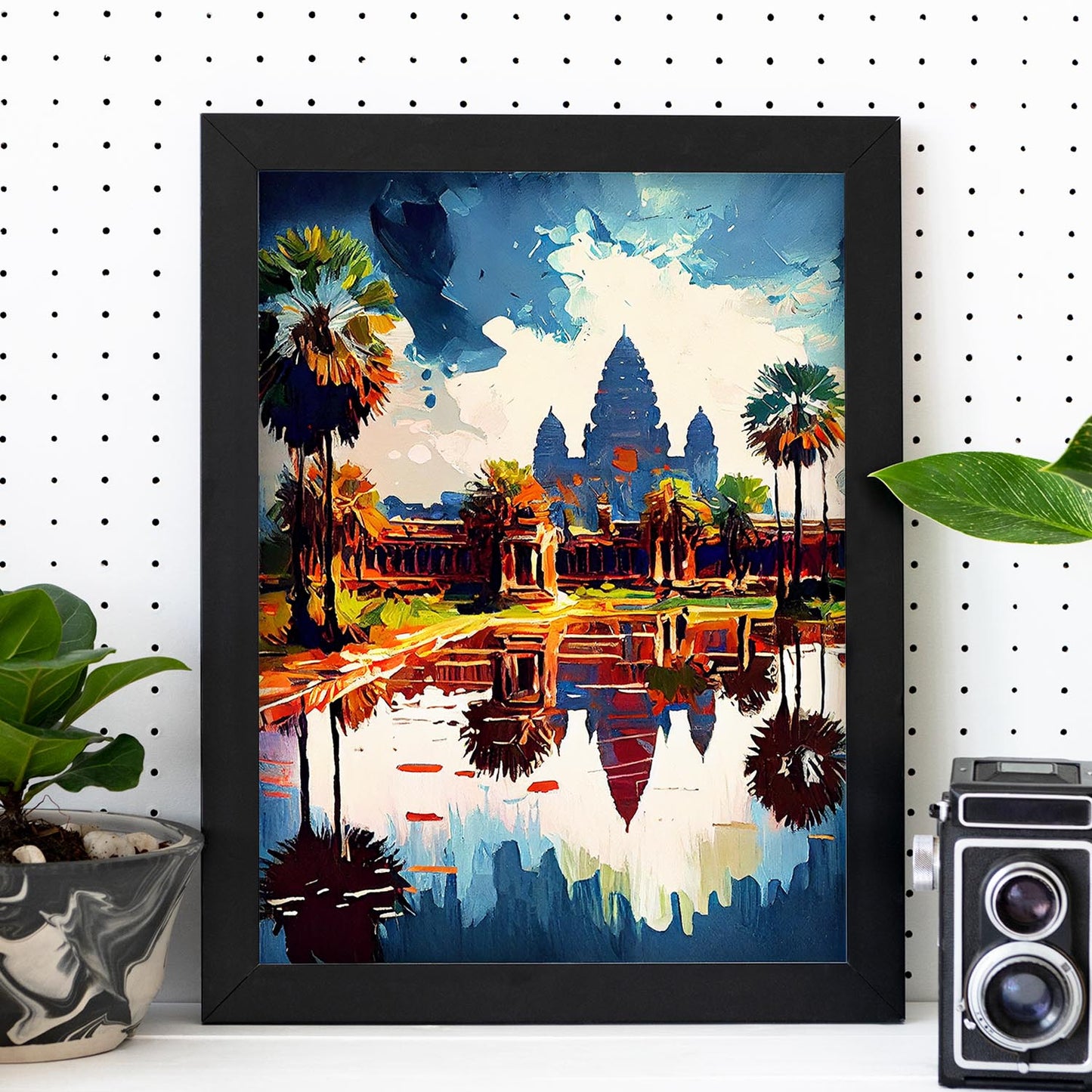 Nacnic Angkor Wat Siem Reap Camboya Cepillo de pintura al óleo Str. Estampados de arte de pared estético para el diseño de dormitorio o sala de estar.-Artwork-Nacnic-Nacnic Estudio SL