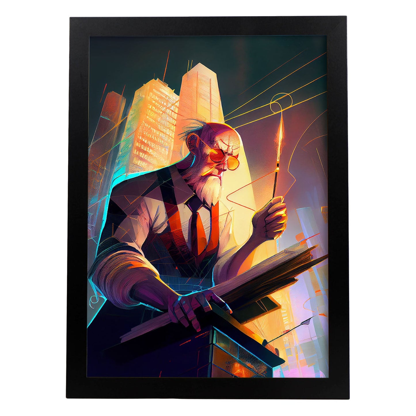 Nacnic Archimedes planificando una dinámica de estilo Pixar de rascacielos. Estampados de arte de pared estético para el diseño de dormitorio o sala de estar.-Artwork-Nacnic-A4-Sin marco-Nacnic Estudio SL