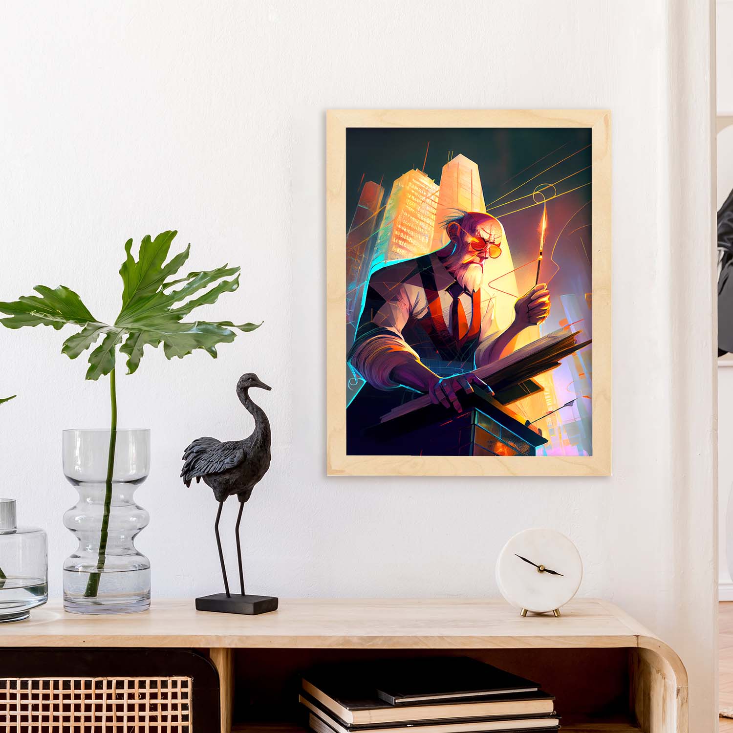 Nacnic Archimedes planificando una dinámica de estilo Pixar de rascacielos. Estampados de arte de pared estético para el diseño de dormitorio o sala de estar.-Artwork-Nacnic-Nacnic Estudio SL