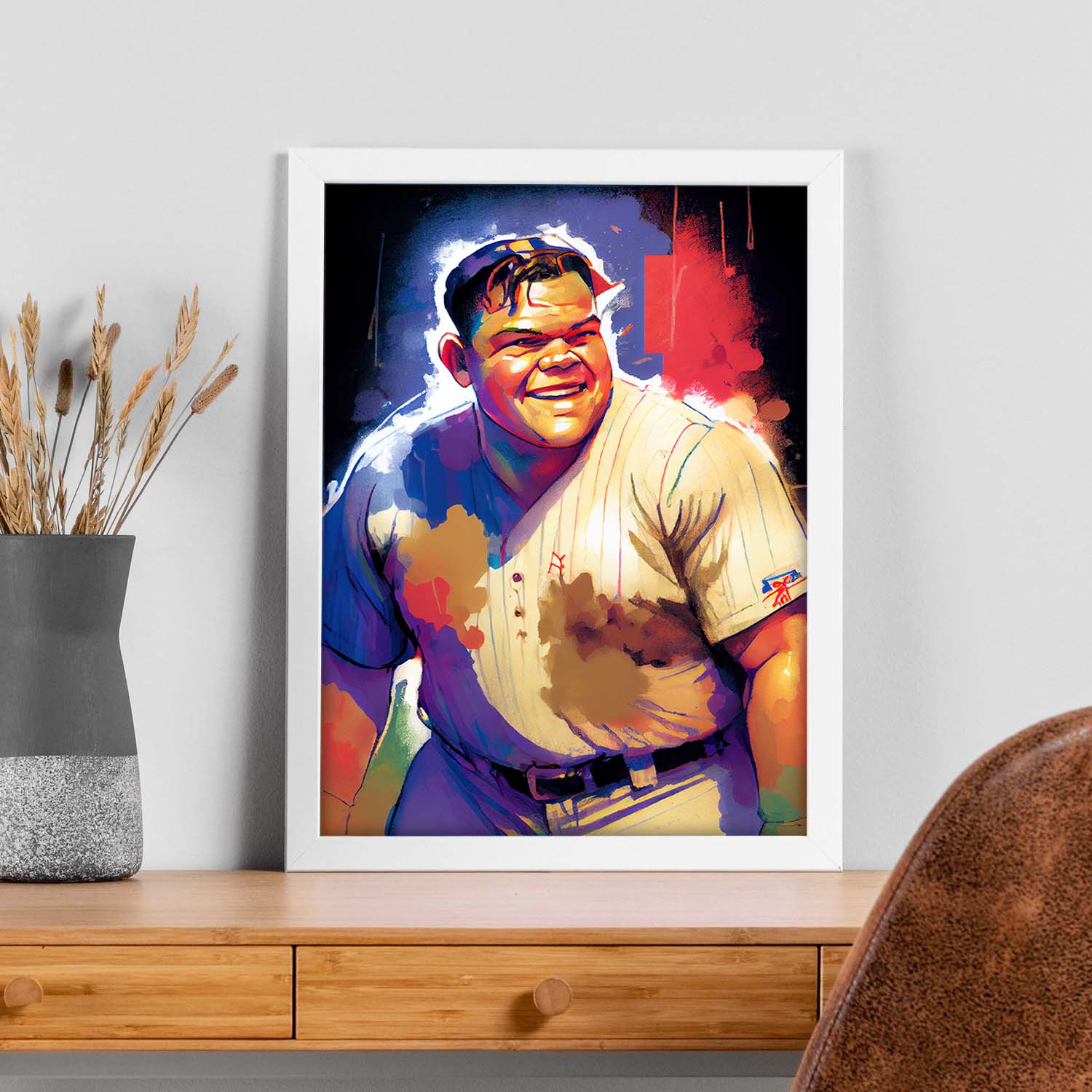 Nacnic Babe Ruth sonriendo Pixar Style Dynamic Figurs Drawing. Estampados de arte de pared estético para el diseño de dormitorio o sala de estar.-Artwork-Nacnic-Nacnic Estudio SL