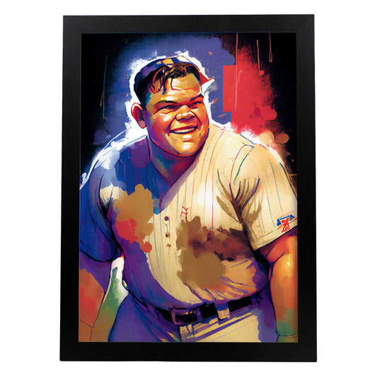 Nacnic Babe Ruth sonriendo Pixar Style Dynamic Figurs Drawing. Estampados de arte de pared estético para el diseño de dormitorio o sala de estar.-Artwork-Nacnic-A4-Sin marco-Nacnic Estudio SL