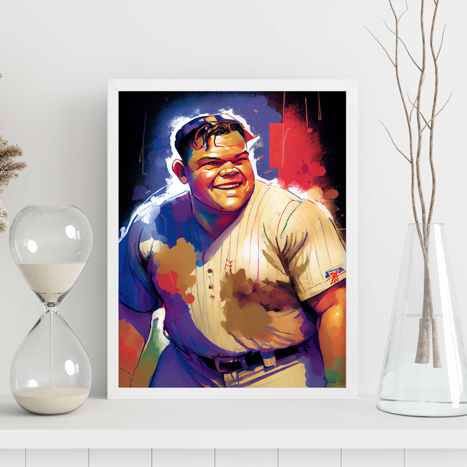 Nacnic Babe Ruth sonriendo Pixar Style Dynamic Figurs Drawing. Estampados de arte de pared estético para el diseño de dormitorio o sala de estar.-Artwork-Nacnic-Nacnic Estudio SL