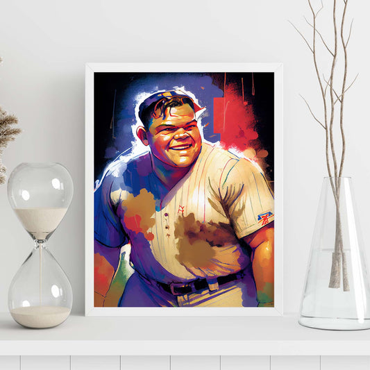 Nacnic Babe Ruth sonriendo Pixar Style Dynamic Figurs Drawing. Estampados de arte de pared estético para el diseño de dormitorio o sala de estar.-Artwork-Nacnic-Nacnic Estudio SL