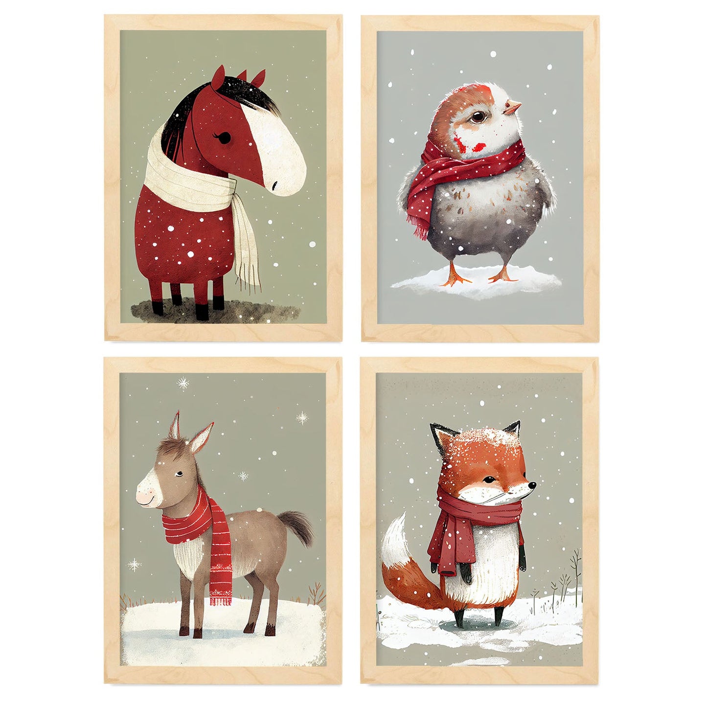Nacnic Baby Baby Chiken Donkey Fox Horse Animals. Estampados de arte de pared estético para el diseño de dormitorio o sala de estar-Artwork-Nacnic-A4-Marco Madera clara-Nacnic Estudio SL
