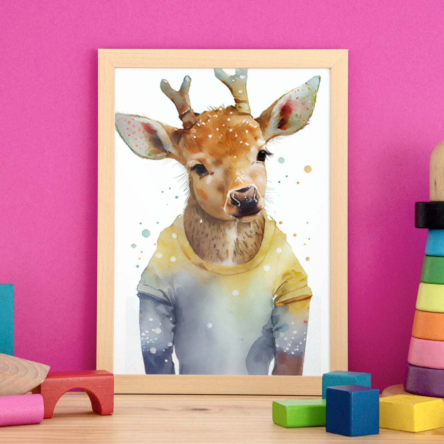 Nacnic Baby Baby Renoeer Becerro sobre fondo blanco sonriendo con Weari. Estampados de arte de pared estético para el diseño de dormitorio o sala de estar.-Artwork-Nacnic-Nacnic Estudio SL