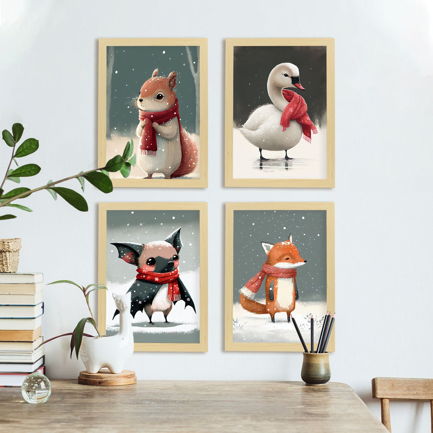 Nacnic Baby Bat Fox Squirrel Swan Animales. Estampados de arte de pared estético para el diseño de dormitorio o sala de estar-Artwork-Nacnic-Nacnic Estudio SL
