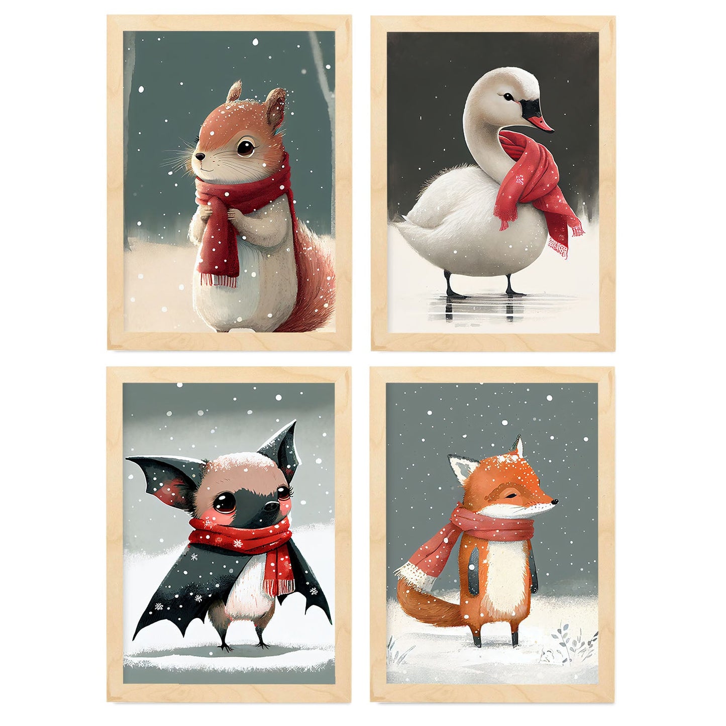Nacnic Baby Bat Fox Squirrel Swan Animales. Estampados de arte de pared estético para el diseño de dormitorio o sala de estar-Artwork-Nacnic-A4-Marco Madera clara-Nacnic Estudio SL