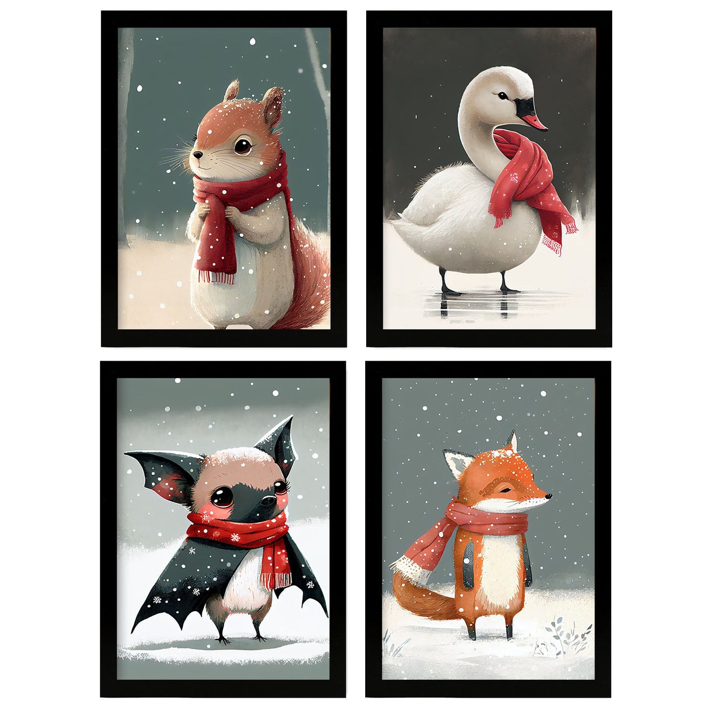 Nacnic Baby Bat Fox Squirrel Swan Animales. Estampados de arte de pared estético para el diseño de dormitorio o sala de estar-Artwork-Nacnic-A4-Sin marco-Nacnic Estudio SL