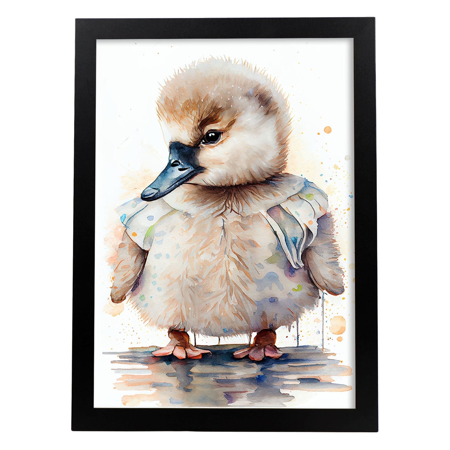 Nacnic baby cygnet sobre fondo blanco sonriendo con algo. Estampados de arte de pared estético para el diseño de dormitorio o sala de estar.-Artwork-Nacnic-A4-Sin marco-Nacnic Estudio SL